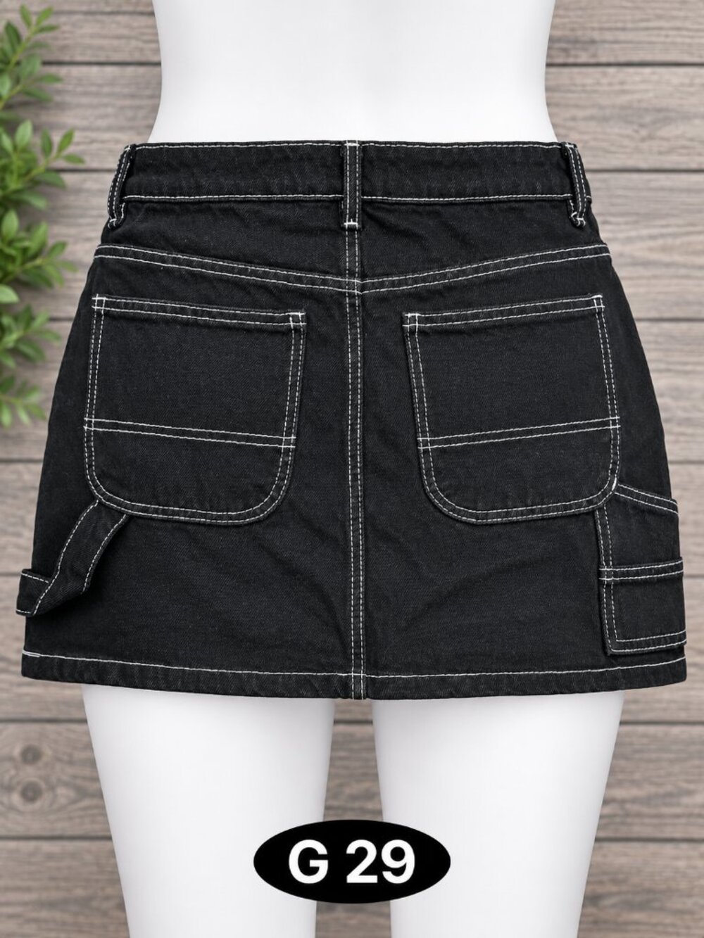 Cotton On Black Cargo Denim Mini Skirt White Stitching Size 4